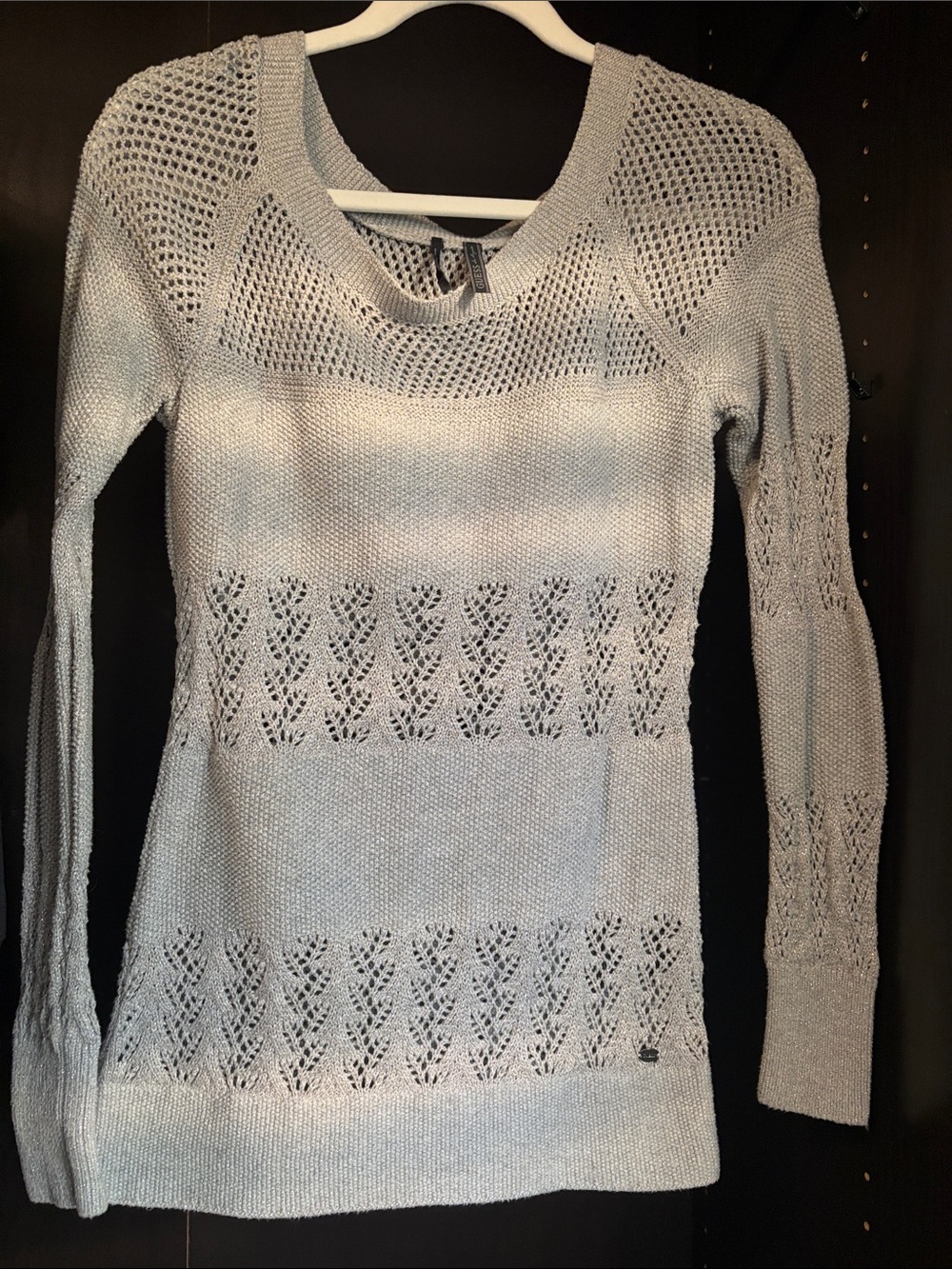 Guess Light Gray Open-Weave Crew Neck Sweater